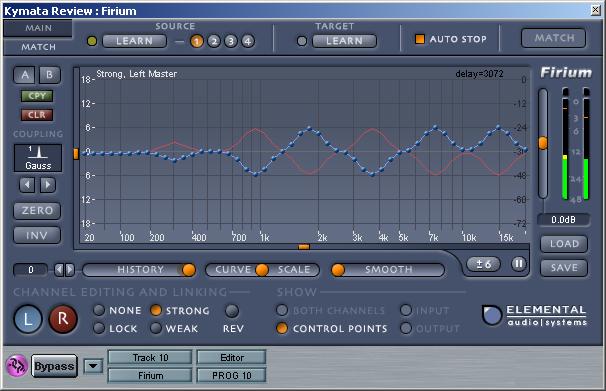 ndependent EQ curves applied to left (blue) and right (red) channels